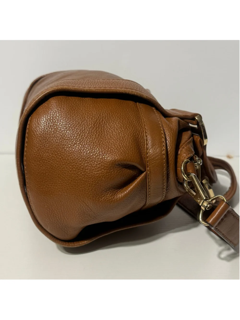 Michael Kors Brown Pebbled Leather Satchel Crossbody Bag Gold Hardware